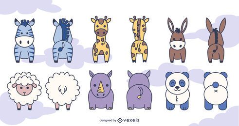 Conjunto de animales delante y detrás.