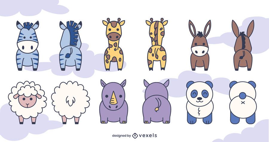 Conjunto de animais na frente e atrás Conjunto de animais na frente e atrás