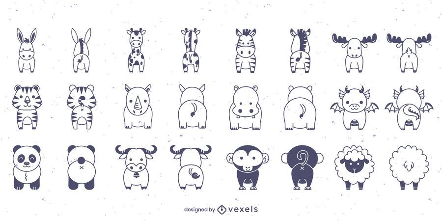 Front and back animal stroke set Front and back animal stroke set