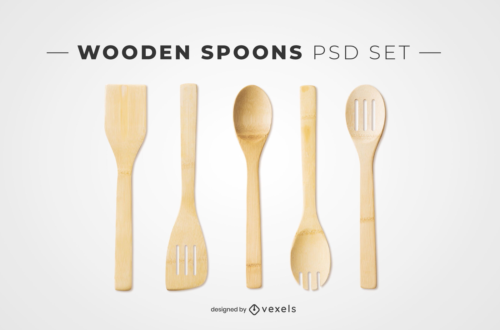 Wooden spoons psd elements for mockups