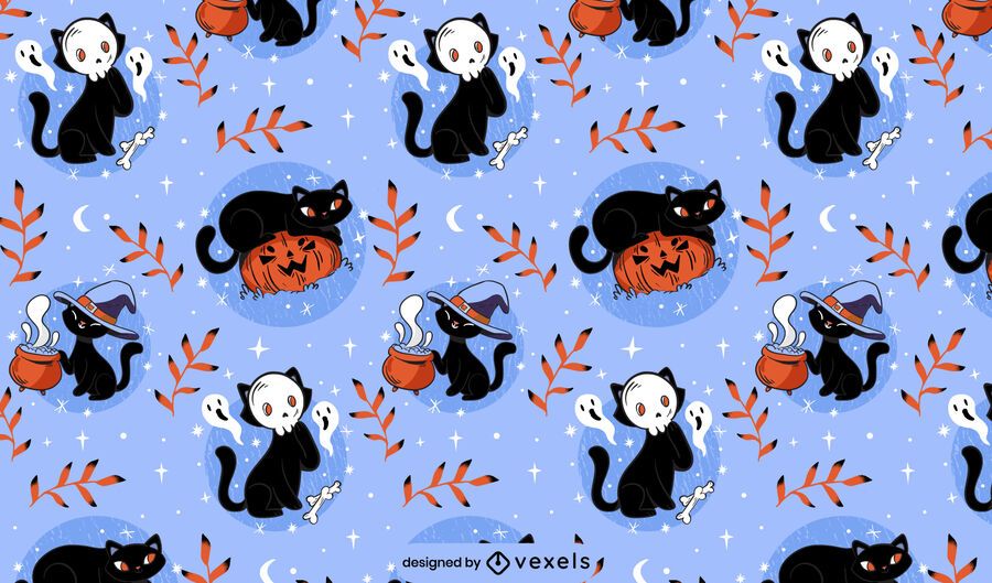 Halloween Cats Pattern Design Vector Download