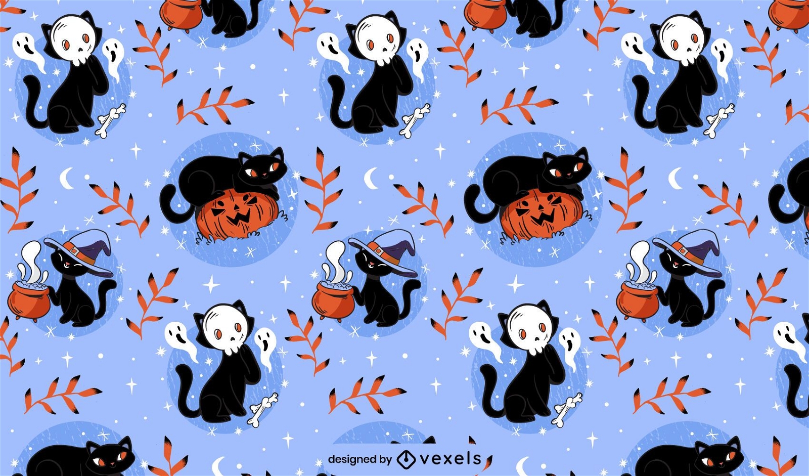 Desenho de padrão de gatos de Halloween