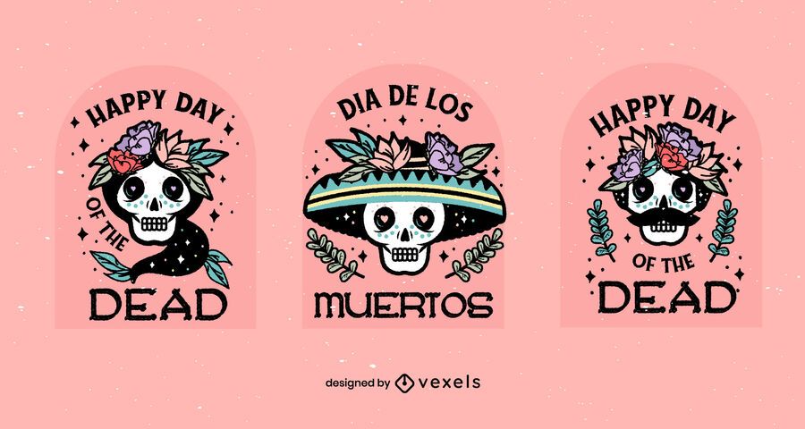 Dia de los muertos badge set Dia de los muertos badge set