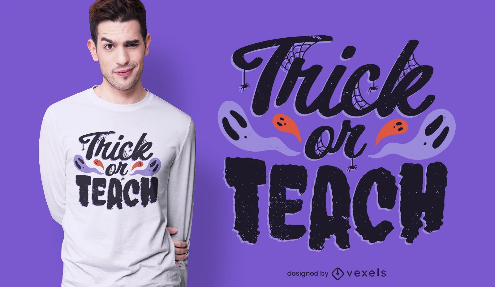 Truque ou ensine ensinar design de camiseta de halloween