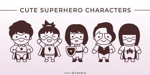 Cute superhero stroke character set