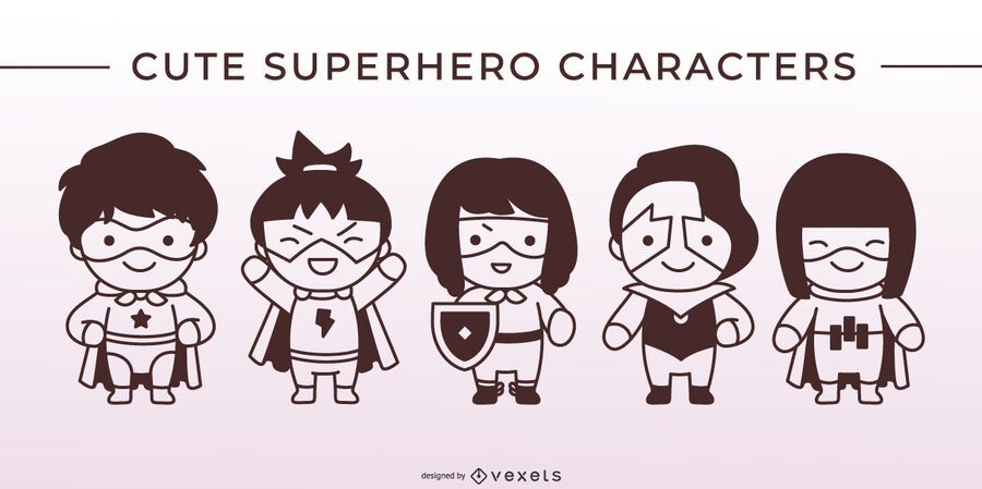 Conjunto de caracteres de traço de super-herói fofo Conjunto de caracteres de traço de super-herói fofo