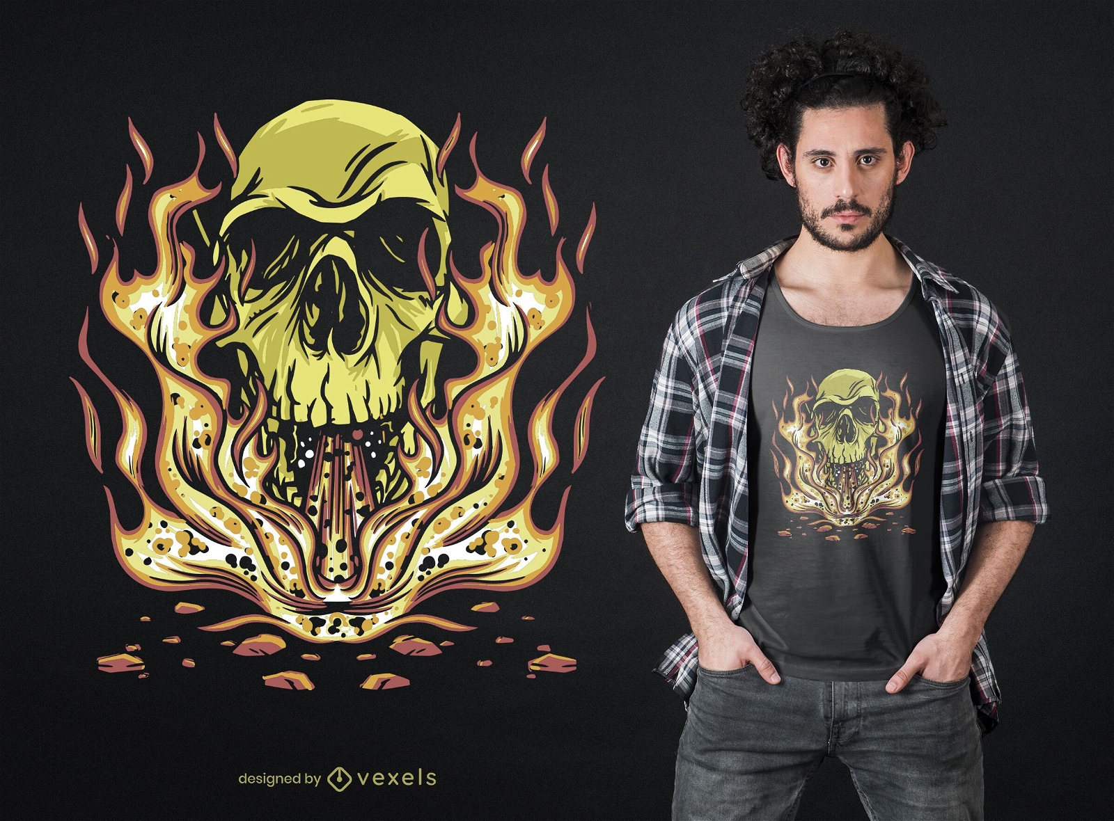 Design de t-shirt Skull Flames