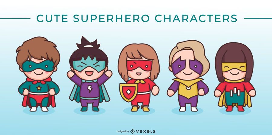 Conjunto de personagens de super-heróis fofos Conjunto de personagens de super-heróis fofos