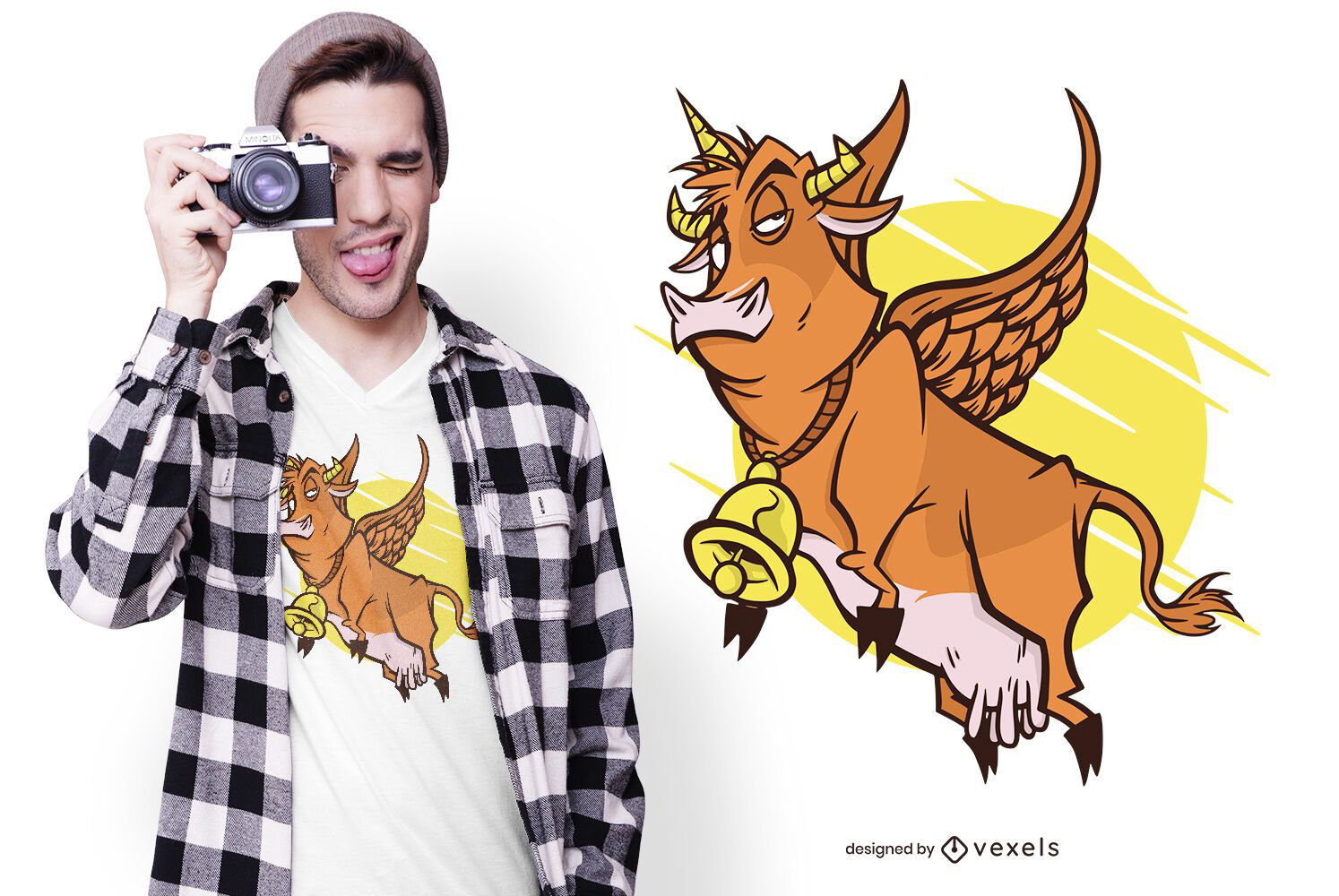 Design de camiseta Unicórnio vaca pegasus