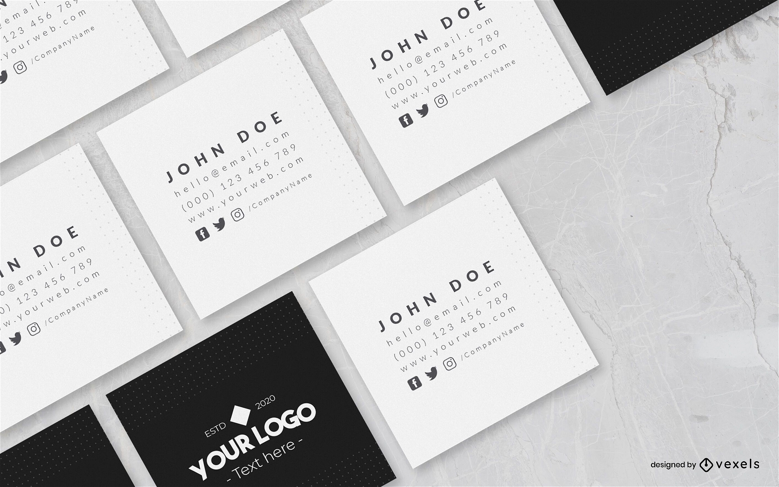 Square business card mockup composition