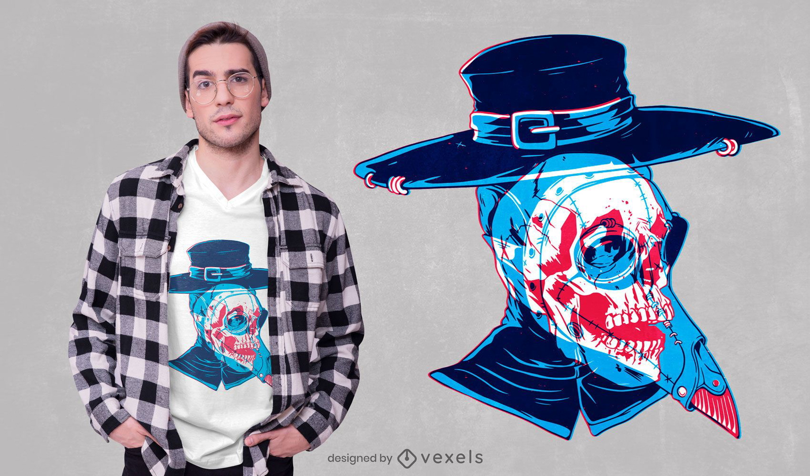 Diseño de camiseta de calavera de médico de peste