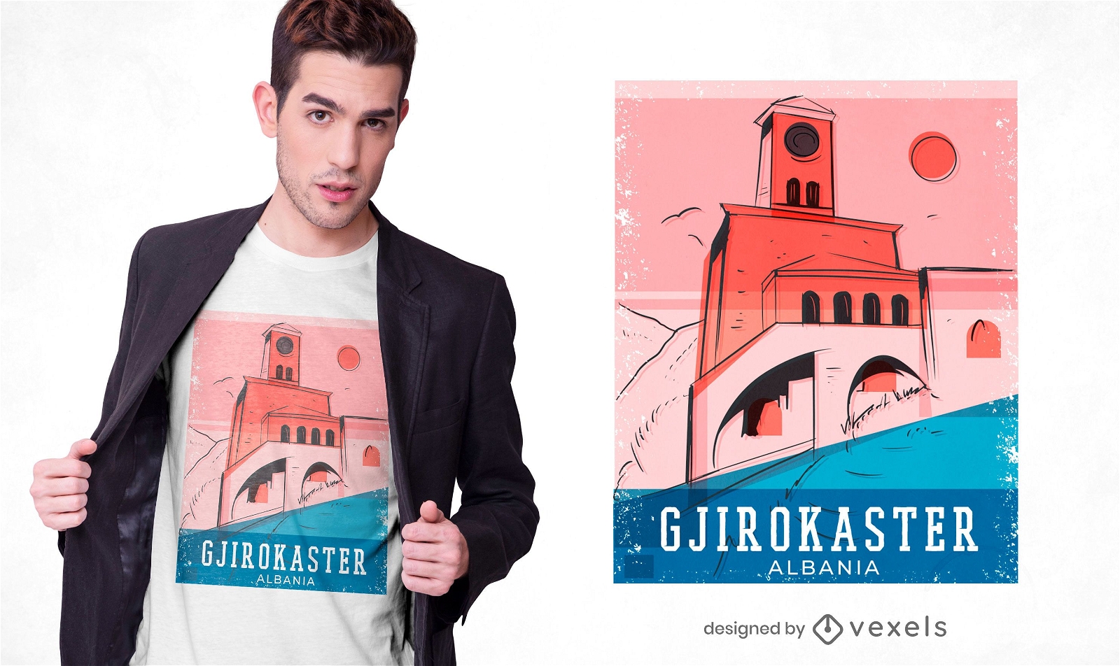 Diseño de camiseta del castillo de GjirokastÃ «r