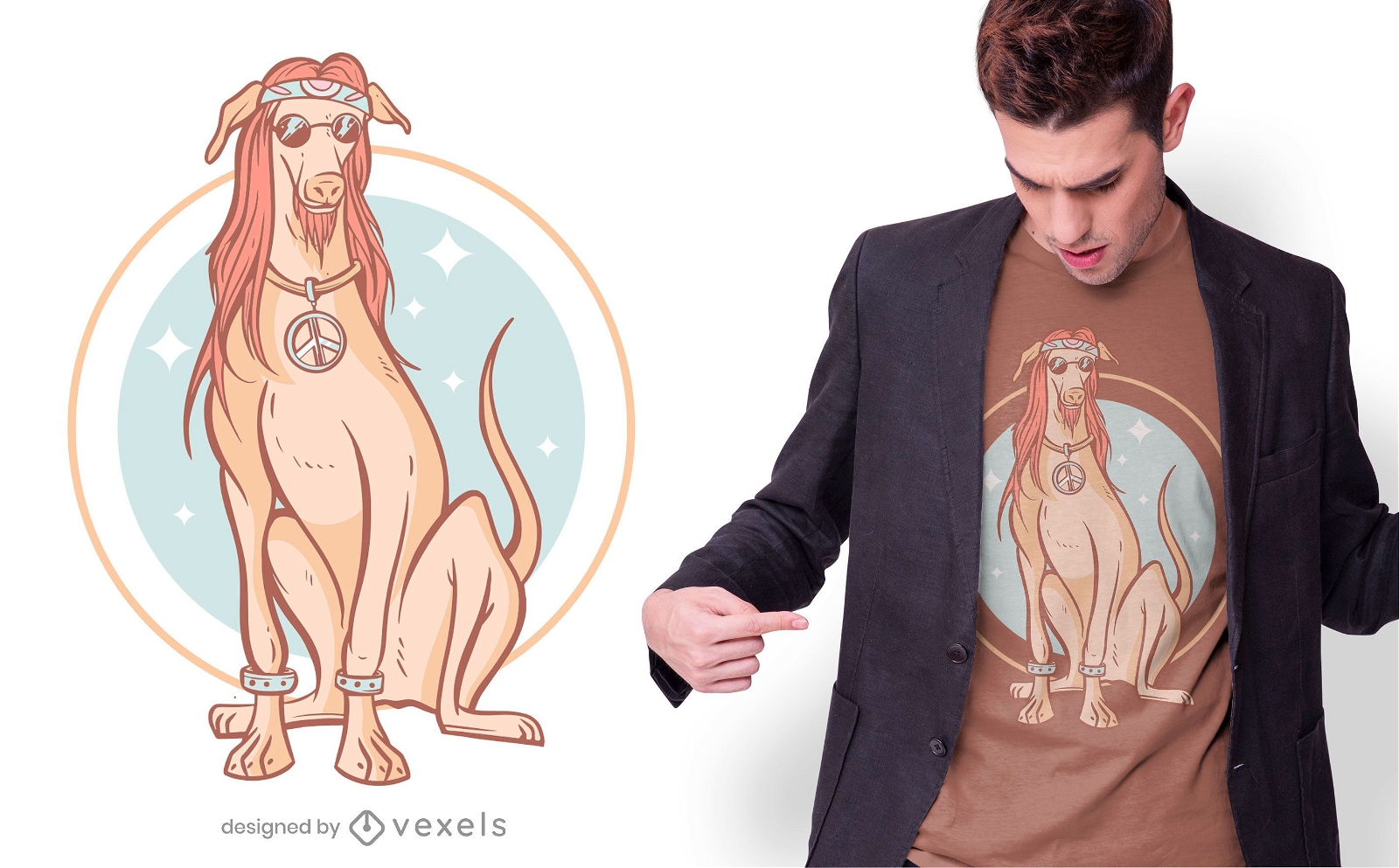 Design de camiseta para cachorro hippie