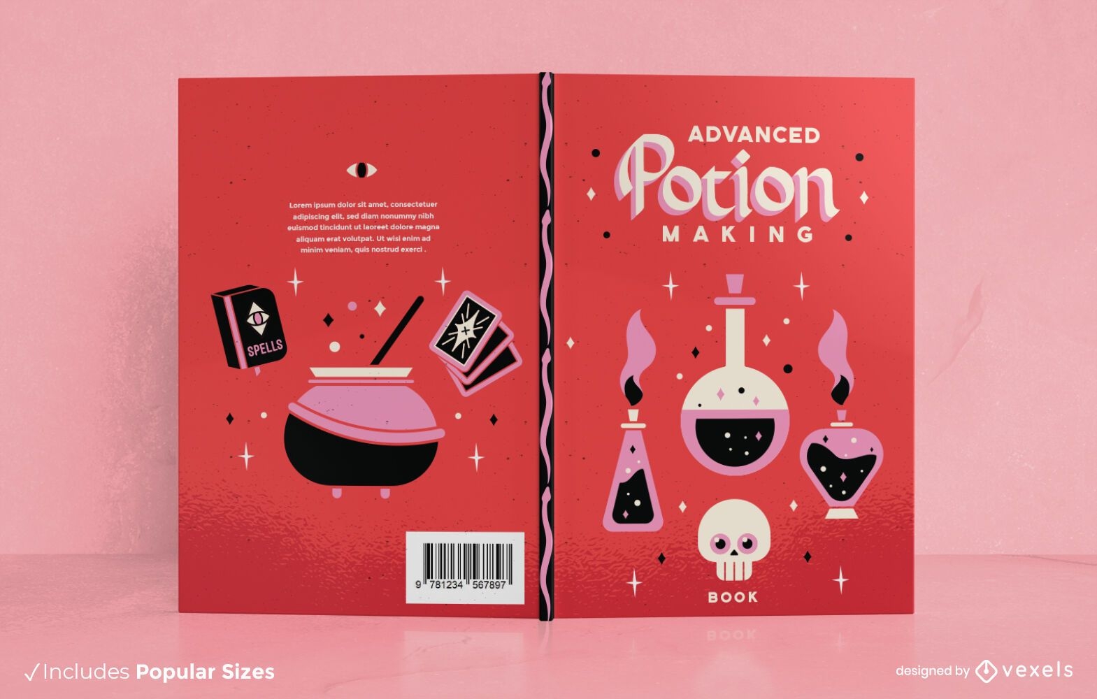 Diseño de portada de libro de hechizos para hacer pociones