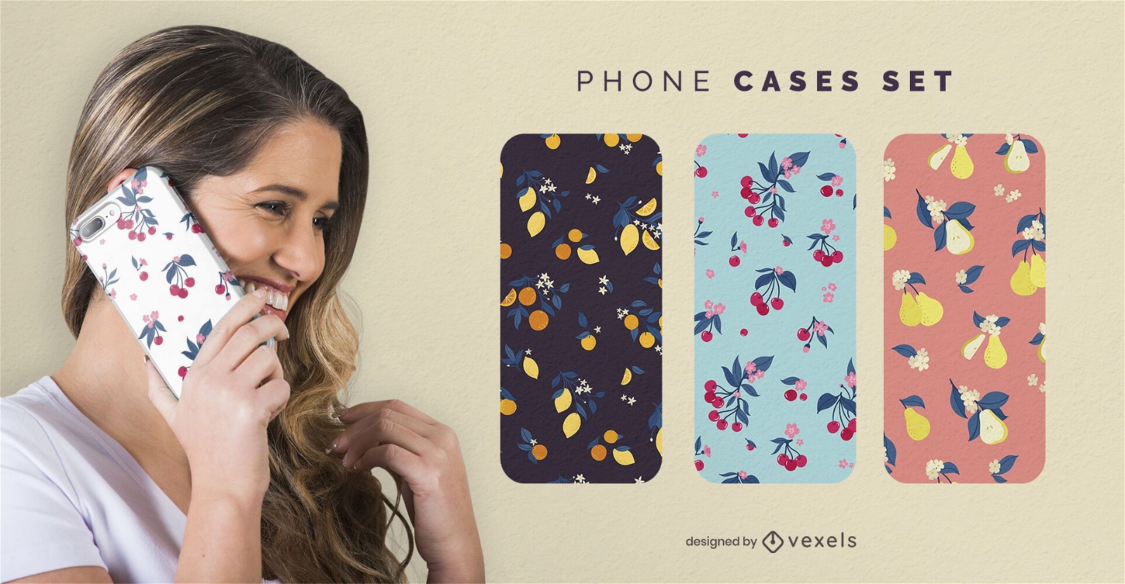 Floral fruits phone cases set