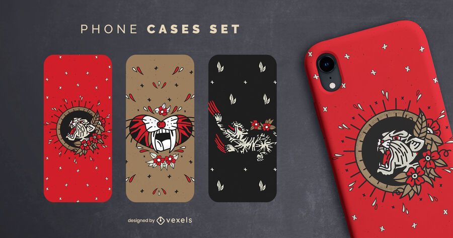Juego de fundas de teléfono vintage tigres Juego de fundas de teléfono vintage tigres