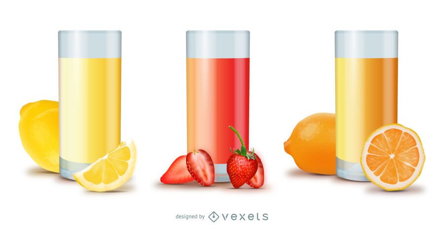 Realistic Glossy Fruit Juice Glass Set Realistic Glossy Fruit Juice Glass Set