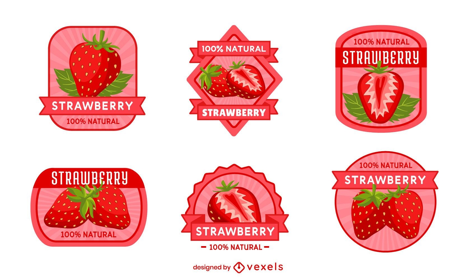 Erdbeer-Frucht-Abzeichen-Design-Set