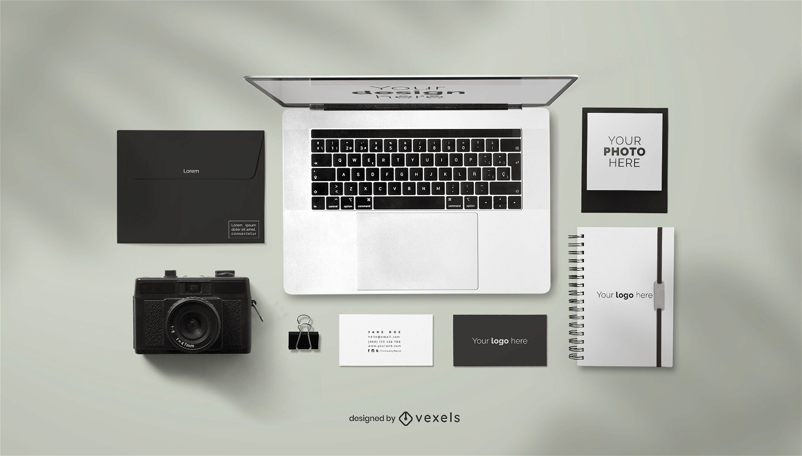 Stationery supplies mockup composition