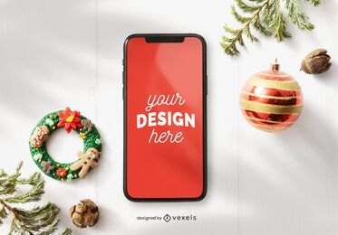 Composición de maqueta de Iphone de Navidad
