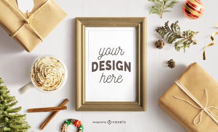Christmas frame poster mockup composition