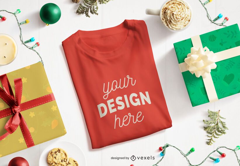 Composição de maquete de camiseta dobrada de Natal Composição de maquete de camiseta dobrada de Natal