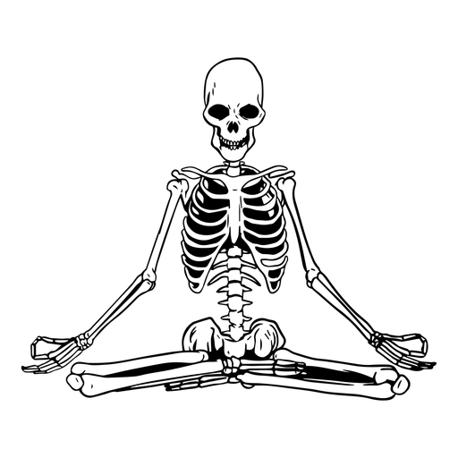 Ilustração de esqueleto de ioga meditando com caveira Desenho PNG