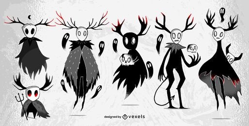 Conjunto de personagens de criaturas de Halloween