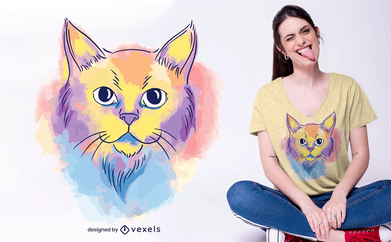 Watercolor cat t-shirt design