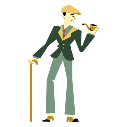 20s art deco man cane pipe character Transparent PNG