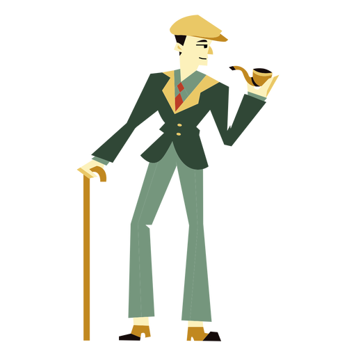20s art deco man cane pipe character PNG Design