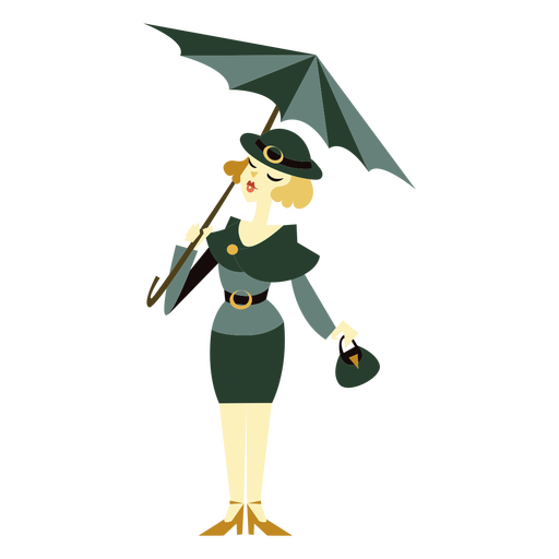 Art deco woman umbrella character PNG Design