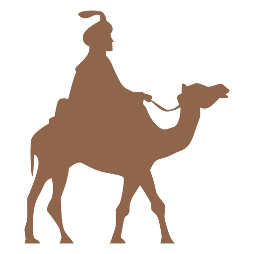 Homem cavalgando silhueta de camelo