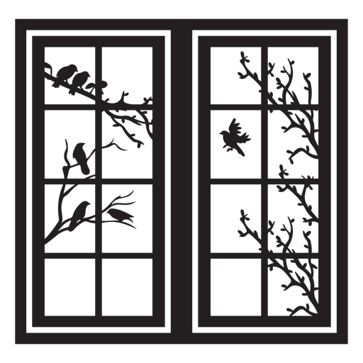 Rechteckige Fenstervogelzweigszene PNG-Design