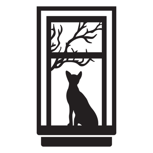 Escena de gato de ventana rectangular Diseño PNG