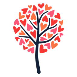 Round tree heart leaves flat PNG Design