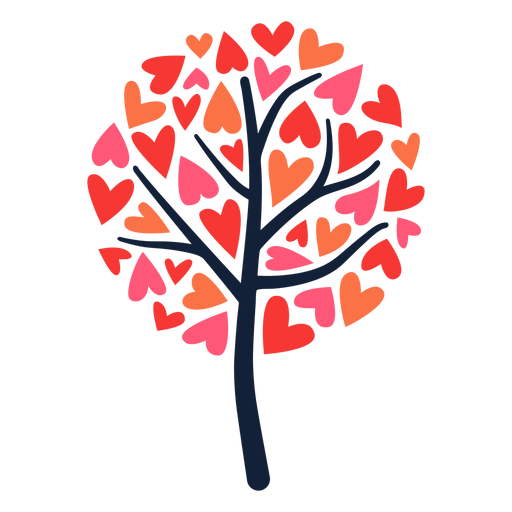 Coração de árvore redondo com folhas planas Desenho PNG