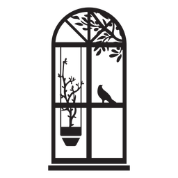 Top window bird plant scene PNG Design