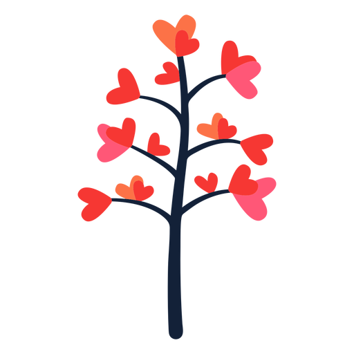 Coração rosa de árvore folhas planas Desenho PNG