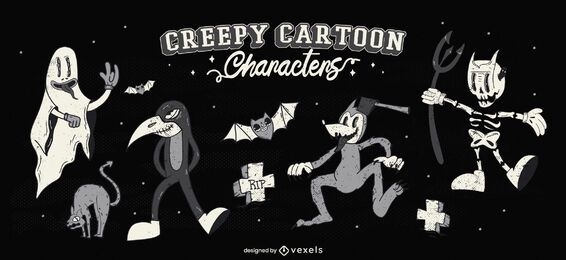 Conjunto assustador de personagens de desenhos animados de halloween