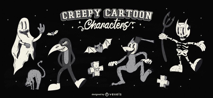 Creepy halloween cartoon character set Creepy halloween cartoon character set