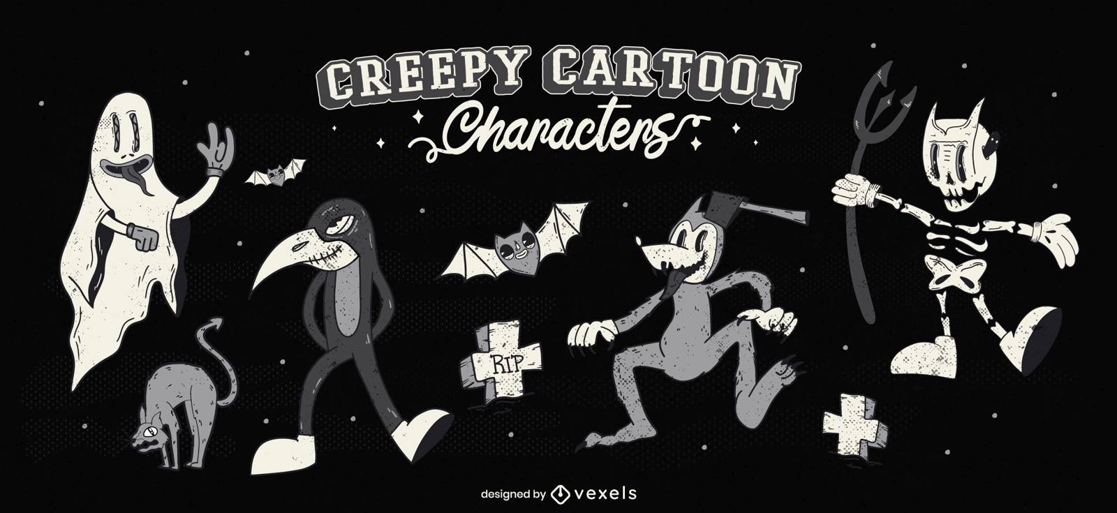 Conjunto de personajes de dibujos animados de halloween espeluznante