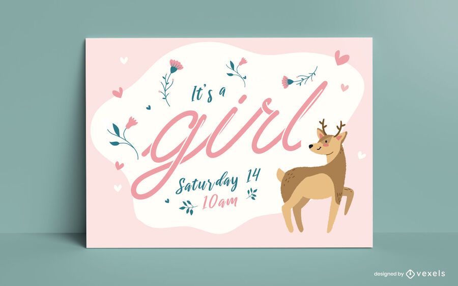 Plantilla de tarjeta de revelación de género para niña Plantilla de tarjeta de revelación de género para niña