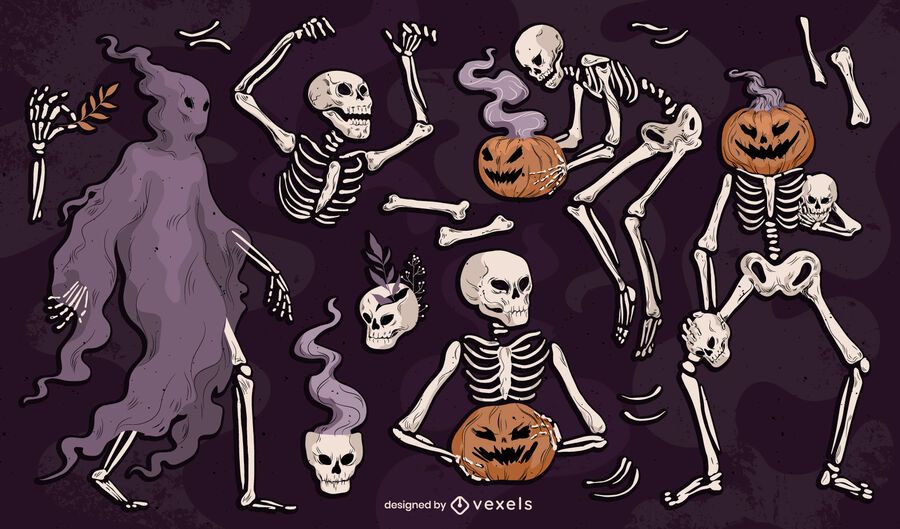 Paquete ilustrado de esqueletos de Halloween Paquete ilustrado de esqueletos de Halloween