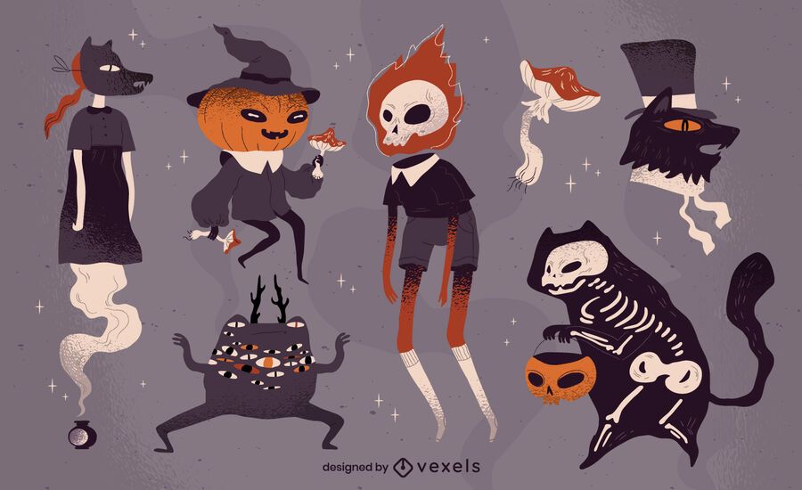 Creepy halloween character set Creepy halloween character set