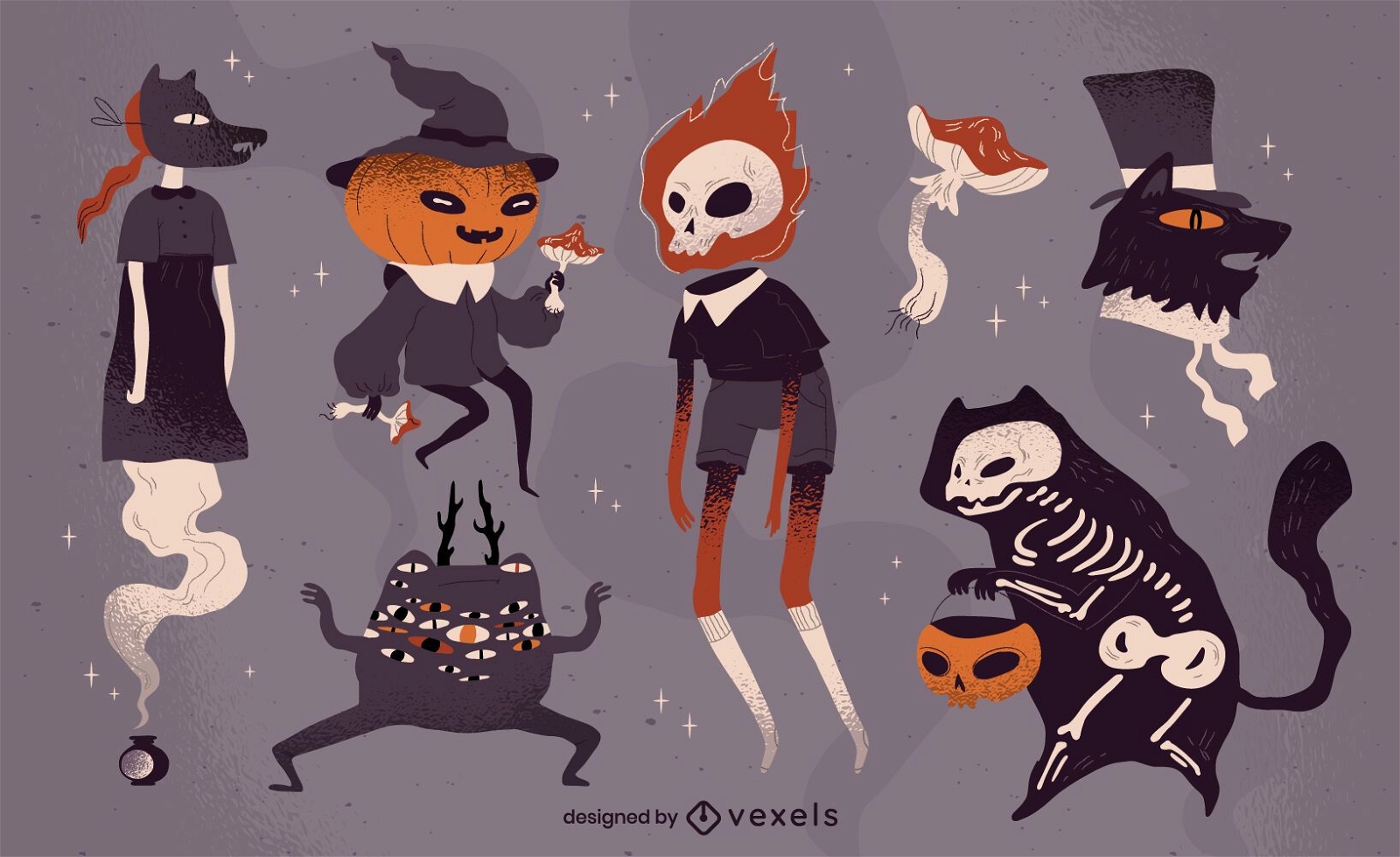Conjunto de caracteres espeluznantes de halloween