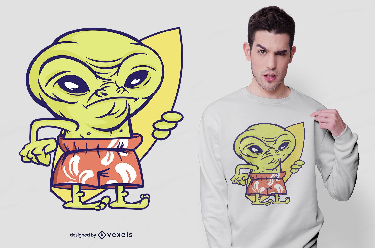 Design de camiseta de surfista alienígena