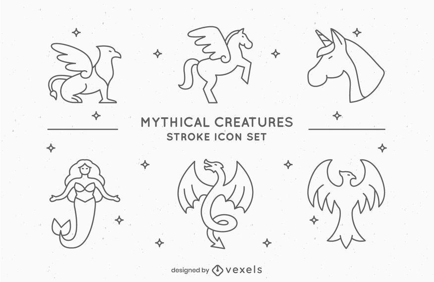 Mythical Creatures Stroke Design Set Mythical Creatures Stroke Design Set