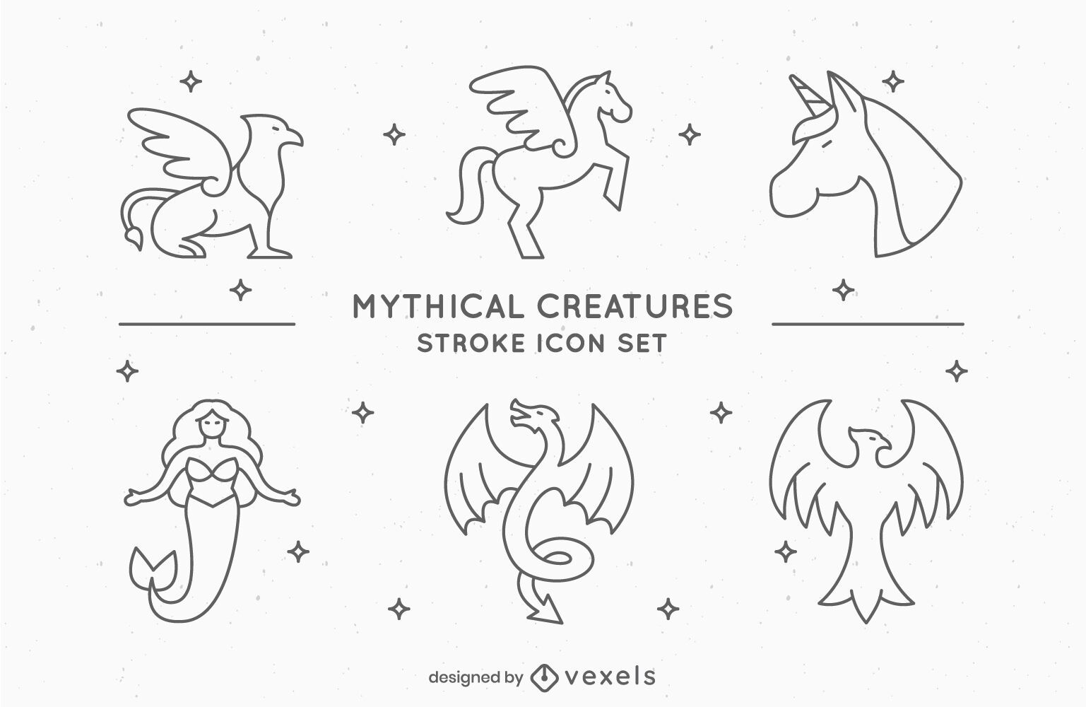 Conjunto de diseño de trazo de criaturas míticas