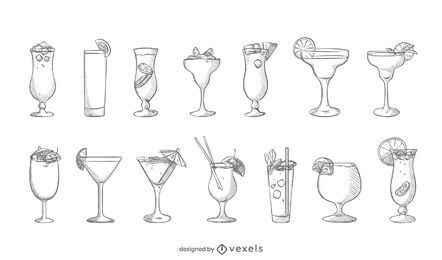 Cocktail handgezeichnetes Set